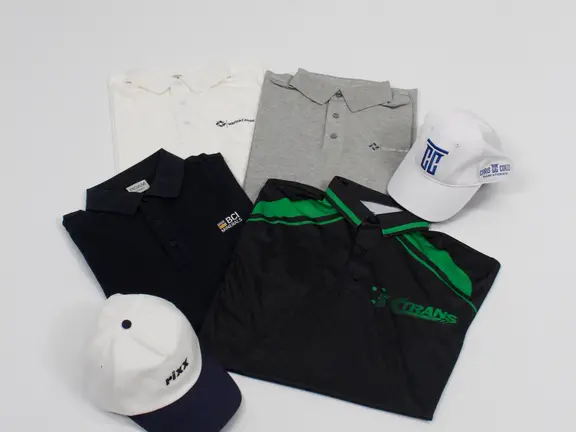 Branded polos, training shirts and caps